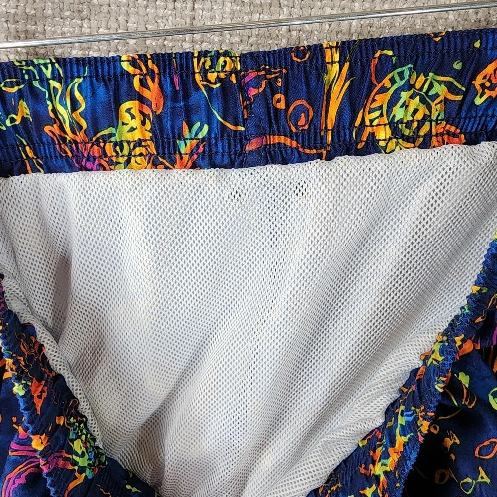 Lands End Elastic Waist Swim Shorts Mens L (36-38) Navy Sea Creatures Lined EUC